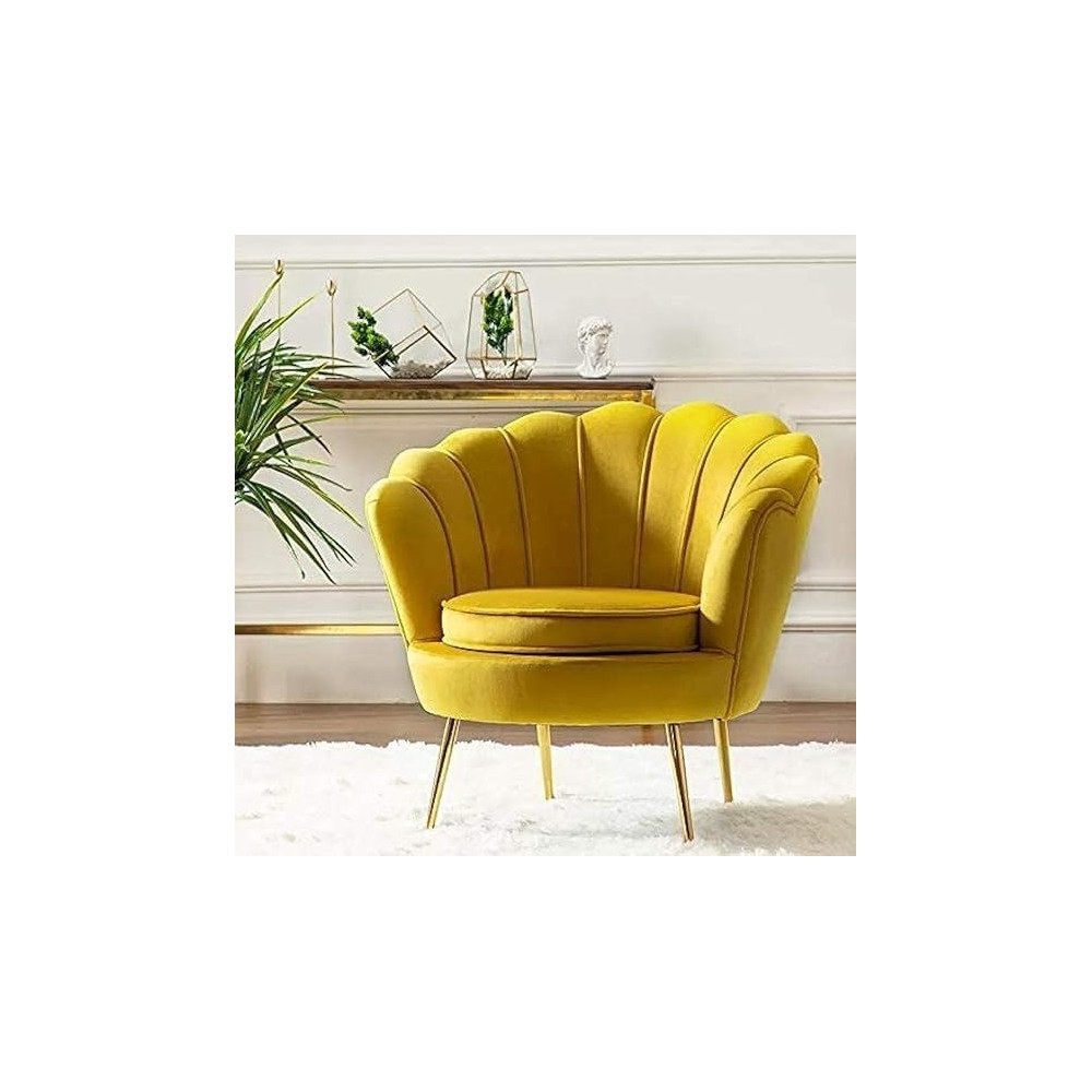 Raj Furniture Round Shaped Flower Chair Mettle Legs, Velvet, Yellow