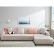 Raj Furniture Rhs 6 Seater L Shape Sofa Set For Living Room, Cream Fabric