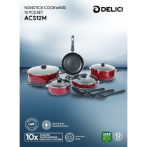 Delici Nonstick Cookware 12 Pieces Set, ACS12M, Maroon