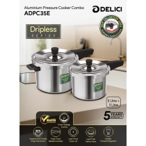 Delici Aluminum Pressure Cooker Combo, ADPC35E, Chrome