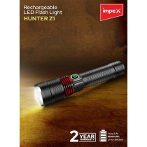 Impex 10 Watts, 500 Lumens, 1800 M Range 3 Modes Rechargeable LED Flashlight, Black