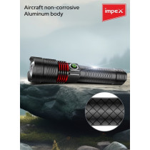 Impex 10 Watts, 500 Lumens, 1800 M Range 3 Modes Rechargeable LED Flashlight, Black