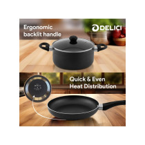 Delici 10x Tougher Coating 7 Piece Nonstick Cookware Set, Black