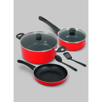 Delici Non Stick 10 x Tougher Quick And Even Heat Distribution Cookware Set 7 Pieces, Red
