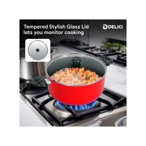 Delici Non Stick 10 x Tougher Quick And Even Heat Distribution Cookware Set 7 Pieces, Red