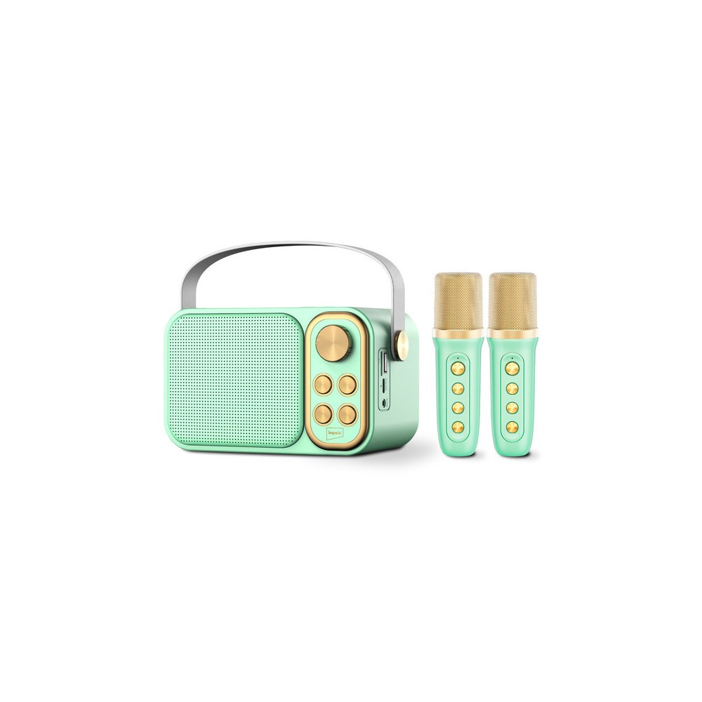 Impex Portable Bluetooth Karaoke Speaker With 2 Wireless Mics, Green