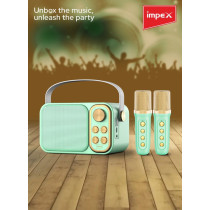 Impex Portable Bluetooth Karaoke Speaker With 2 Wireless Mics, Green