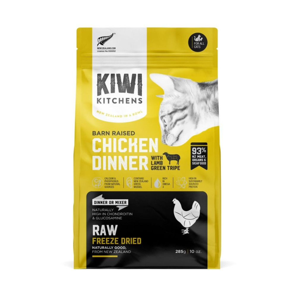 Kiwi Kitchens 285g Raw Freeze Dried Barn Raised Chicken Dinner with Lamb Green Tripe Dry Cat Food
