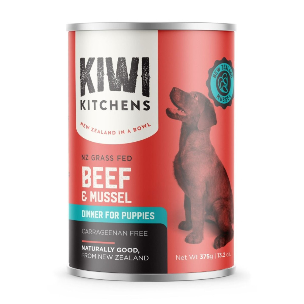 Kiwi Kitchens 375g x 4 pcs Grass Fed Beef and Mussel Dinner Canned Wet Puppy Food