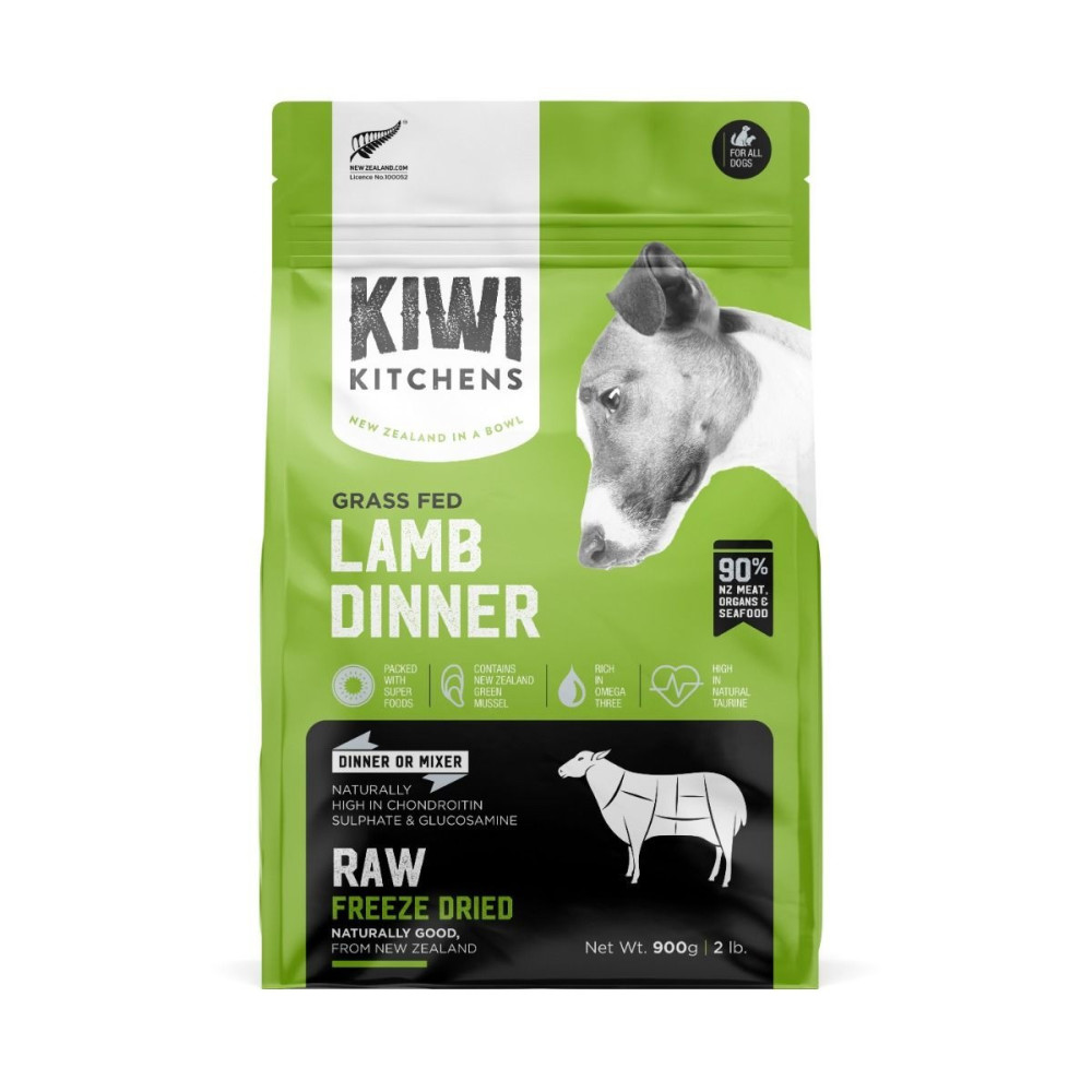 Kiwi Kitchens 900g Raw Freeze Dried Grass Fed Lamb Dinner Dry Dog Food