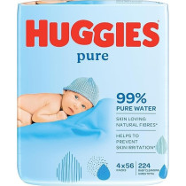 Huggies Pure, Baby Wipes, 4 Packs 224 Wipes Total Natural Wet Wipes For Sensitive Skin, 99 Percent Pure Water, Fragrance Free To Clean And Protect