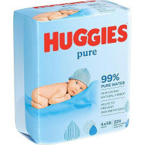 Huggies Pure, Baby Wipes, 4 Packs 224 Wipes Total Natural Wet Wipes For Sensitive Skin, 99 Percent Pure Water, Fragrance Free To Clean And Protect
