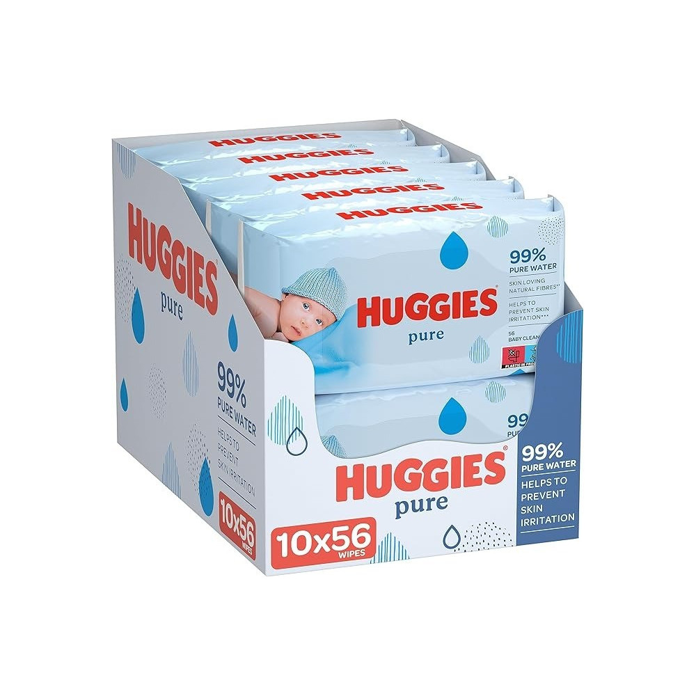 Huggies Pure Baby Wipes, 99 Percent Pure Water Wipes, 10 Pack x 56, 560 Wipes