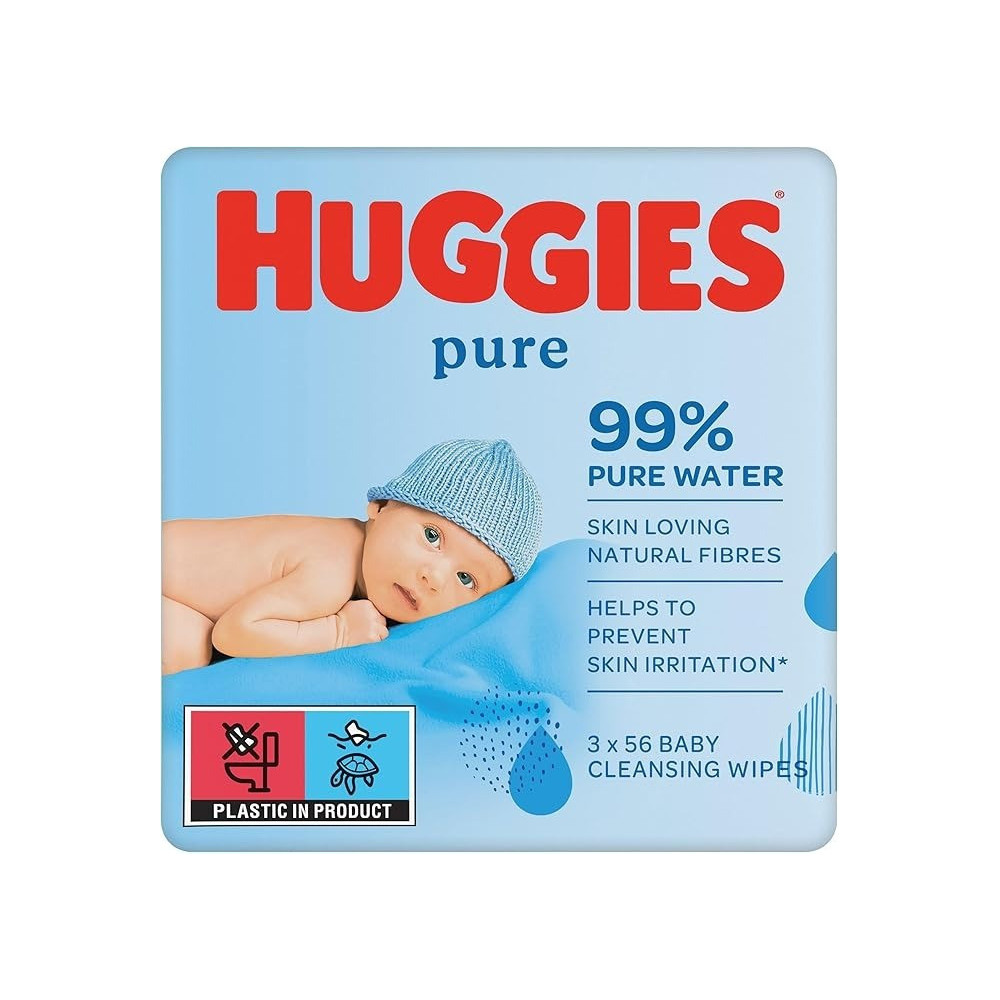 Huggies Baby Wipes, 99 Percent Pure Water Wipes, 3 Pack X 56 Wipes, 168 Wipes