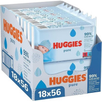 Huggies Pure, Baby Wipes, 18 Packs Total 1008 Wipes, 99 Percent Pure Water Wipes, Fragrance Free For Gentle Cleaning And Protection, Natural Wet Wipes