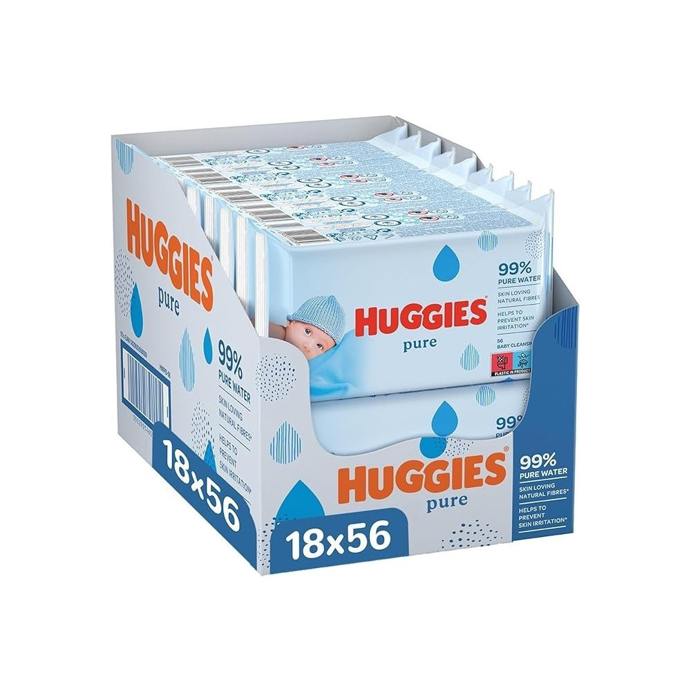 Huggies Pure, Baby Wipes, 18 Packs Total 1008 Wipes, 99 Percent Pure Water Wipes, Fragrance Free For Gentle Cleaning And Protection, Natural Wet Wipes