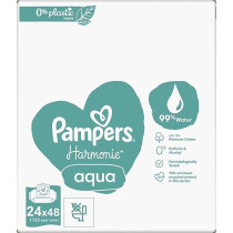 Pampers Aqua Harmonie Baby Wipes 0 percent Plastic 1152 Wipes, Set Of 24 X 48, Fragrance And Alcohol Free With 99% Water And Plant-Based Fibers, Dermatologically Tested
