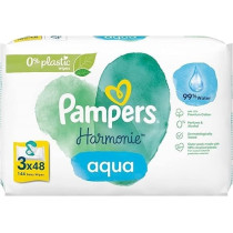 Pampers Harmonie Aqua Baby Wipes, 3 Packs Of 48 Wipes, 144 Baby Wipes, Gentle Skin Protection For Delicate Skin With 99 Percent Water
