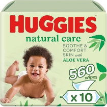 Natural Baby Wipes, Aloe Vera Wipes, 10 Pack X 56 Wipes, 560 Wipes