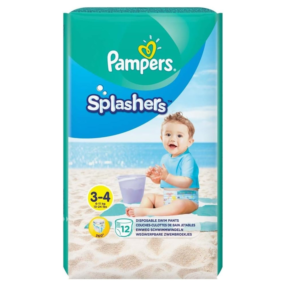 Pampers Splashers Disposable Swimming Trunks Size 3-4, 6-11 Kg For Optimal Protection In The Water, 12 Nappies