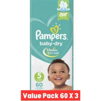 Pampers Baby-Dry Taped Diapers Up To 100 Percent Leakage Protection, Size 5, 11-25Kg, 180 Pcs