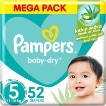 Pampers Baby-Dry Taped Diapers With Aloe Vera Lotion, Up To 100 Percent Leakage Protection, Size 5, 11-16Kg, 52 Count