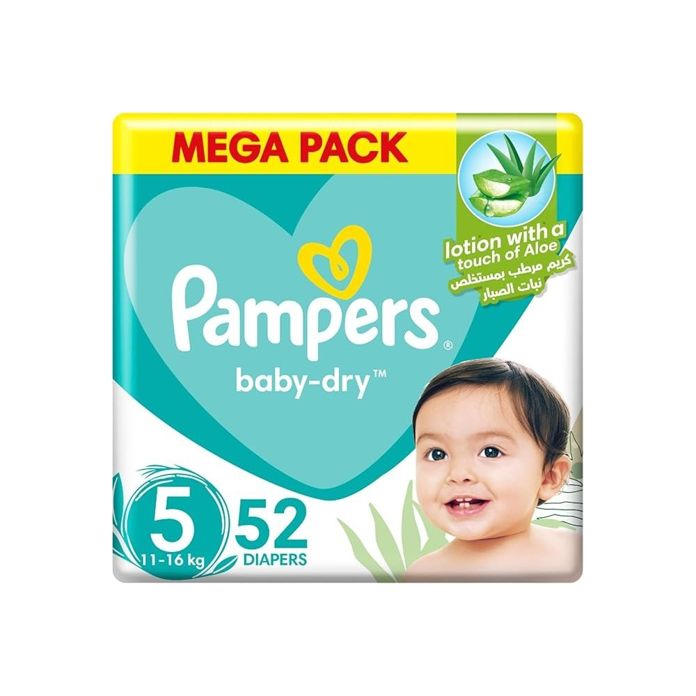 Pampers Baby-Dry Taped Diapers With Aloe Vera Lotion, Up To 100 Percent Leakage Protection, Size 5, 11-16Kg, 52 Count