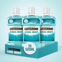 Listerine Cool Mint Mouthwash, Pack Of 3 X 500Ml, 24 Hour Protection Against Plaque, Refreshing Sensation For A Healthier Mouth