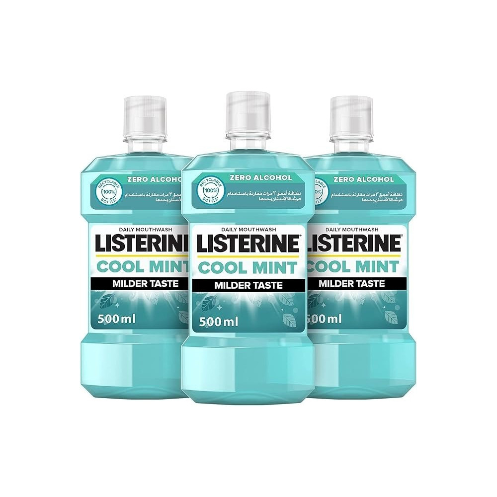 Listerine Mouthwash, Cool Mint, Milder Taste, 500Ml, 3 Free Pack