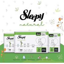 Sleepy Natural Size 3, Newborn, 170 Count, 4-9Kg Hypoallergenic Baby Dry Diapers, Organic Cotton, Highly Absorbent, Bamboo Extract, 5 X 34 Ultimate Comfort And Dryness, 100 Percent Leakage Protection