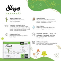 Sleepy Natural Size 3, Newborn, 170 Count, 4-9Kg Hypoallergenic Baby Dry Diapers, Organic Cotton, Highly Absorbent, Bamboo Extract, 5 X 34 Ultimate Comfort And Dryness, 100 Percent Leakage Protection