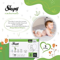 Sleepy Natural Size 3, Newborn, 170 Count, 4-9Kg Hypoallergenic Baby Dry Diapers, Organic Cotton, Highly Absorbent, Bamboo Extract, 5 X 34 Ultimate Comfort And Dryness, 100 Percent Leakage Protection