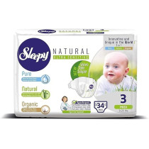 Sleepy Natural Baby Diapers, Size 3, 34 Count, Made From Organic Cotton And Bamboo Extract, Ultimate Comfort And Dryness, Disposable Diapers Snuggle Diaper