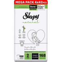Sleepy Natural Size 2 Hypoallergenic Baby Dry Diapers 100 Percent Leakage Protection, 168 Count