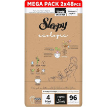 Sleepy Eco-Friendly Hypoallergenic Superior Absorbency Pants Size 4, 96 Count