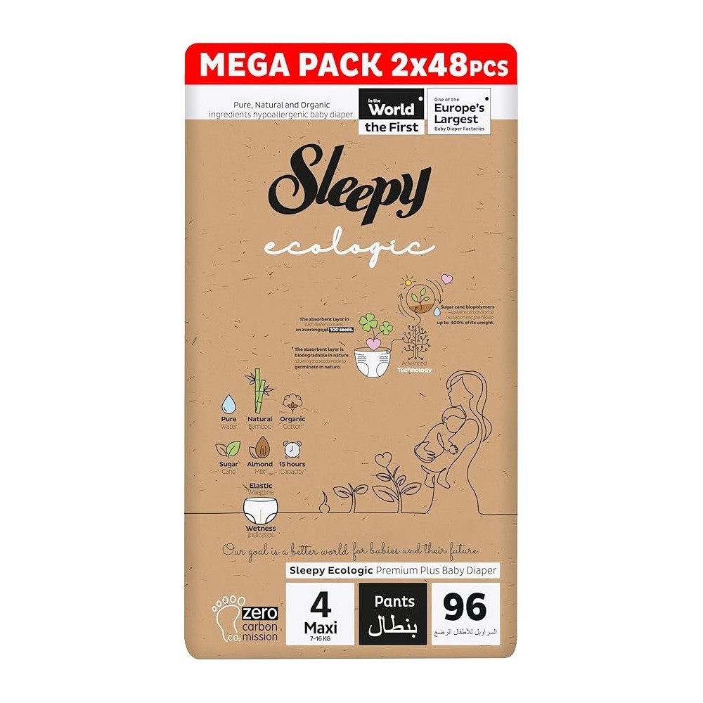 Sleepy Eco-Friendly Hypoallergenic Superior Absorbency Pants Size 4, 96 Count