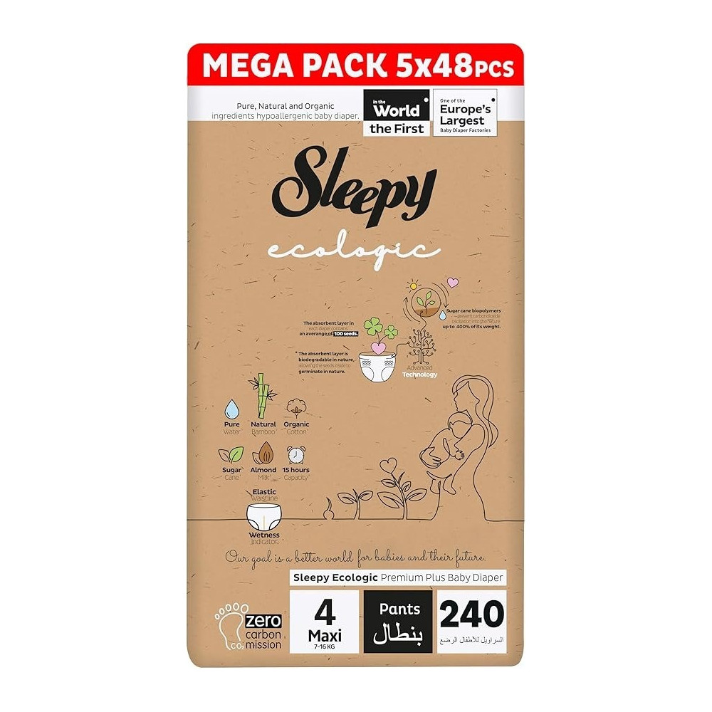 Sleepy Eco-Friendly Hypoallergenic Superior Absorbency Pants Size 4, 240 Count