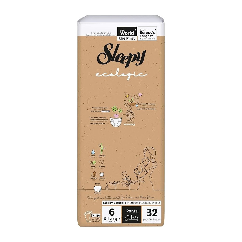 Sleepy Eco-Friendly Hypoallergenic Superior Absorbency Pants Size 6, 32 Count