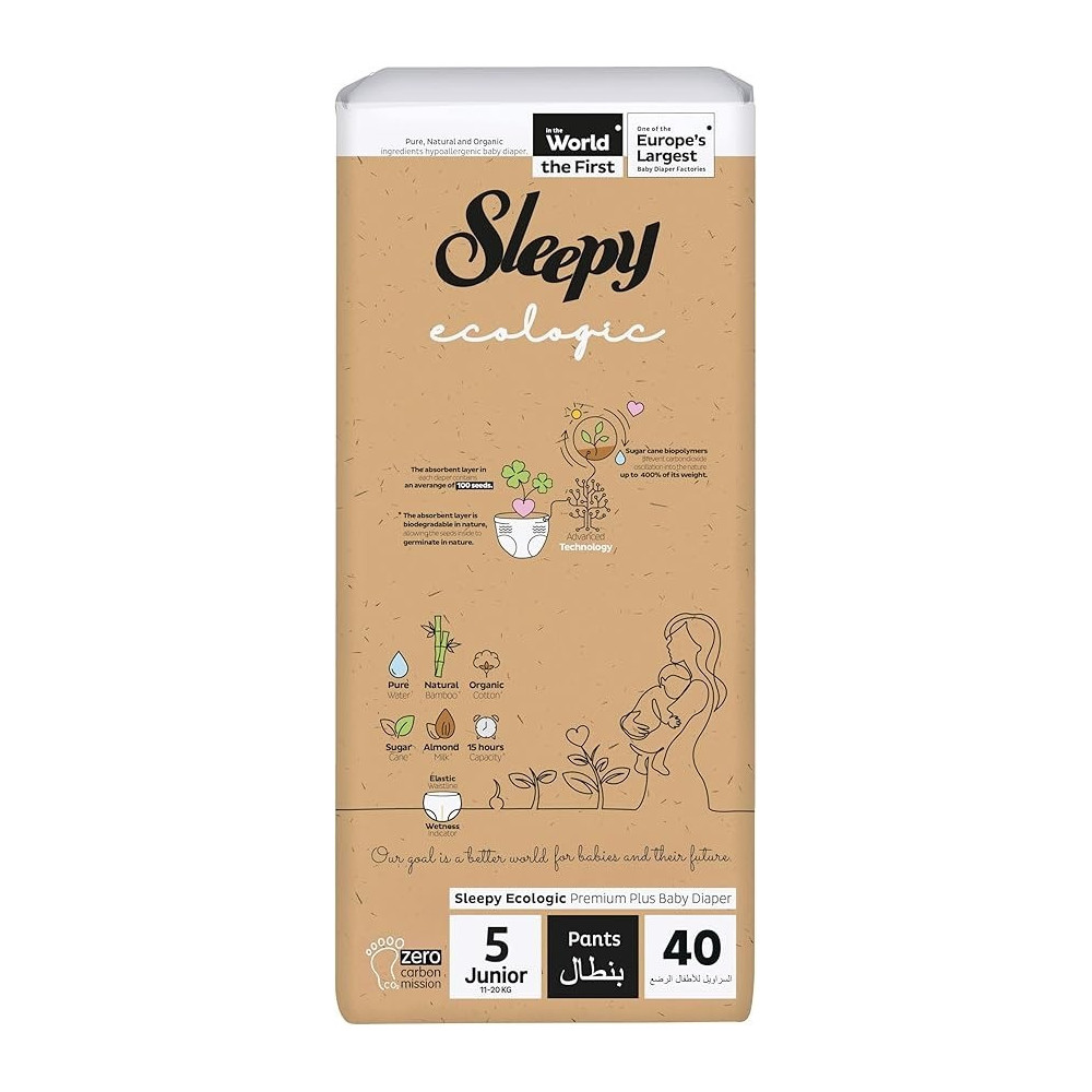 Sleepy Eco-Friendly Hypoallergenic Superior Absorbency Pants Size 5, 40 Count