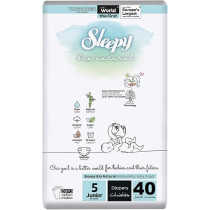 Sleepy Bio Natural Hypoallergenic Water Based Almond Milk 100 Percent Leakproof Premium Size 5 Baby Dry Diapers, 40 Count