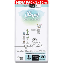 Sleepy Bio Natural Hypoallergenic Water Based Almond Milk 100 Percent Leakproof Premium Size 5 Baby Dry Diapers, 120 Count