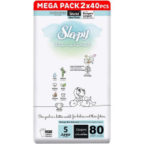 Sleepy Bio Natural Hypoallergenic Water Based Almond Milk 100 Percent Leakproof Premium Size 5 Baby Dry Diapers, 80 Count