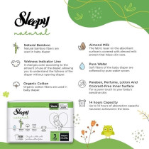 Sleepy Natural Size 3 (Newborn), 34 Count, 4-9Kg Hypoallergenic Baby Dry Diapers, Organic Cotton, Highly Absorbent, Bamboo Extract, Ultimate Comfort And Dryness, 100Percentage Leakage Protection