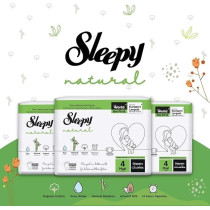 Sleepy Natural Size 4, 7-14Kg Hypoallergenic Baby Dry Diapers, Organic Cotton, Highly Absorbent, Bamboo Extract, Ultimate Comfort And Dryness, 100Percentage Leakage Protection (4, 60 Count)