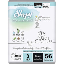 Sleepy Bio Natural Premium Size 3 Diapers, 56 Count, Baby Dry Taped Diapers, 4-9Kg Hypoallergenic, Water Based, Almond Milk, Vegan, 100Percentage Leakproof