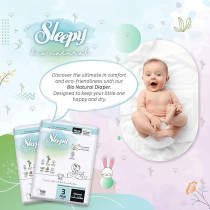 Sleepy Bio Natural Premium Size 3 Diapers, 2X56 Baby Dry Taped Diapers, 4-9Kg Hypoallergenic, Water Based, Almond Milk, Vegan, 100Percentage Leakproof