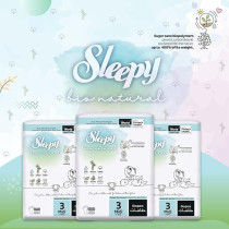 Sleepy Bio Natural Premium Size 3 Diapers, 2X56 Baby Dry Taped Diapers, 4-9Kg Hypoallergenic, Water Based, Almond Milk, Vegan, 100Percentage Leakproof
