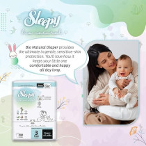 Sleepy Bio Natural Premium Size 3 Diapers, 2X56 Baby Dry Taped Diapers, 4-9Kg Hypoallergenic, Water Based, Almond Milk, Vegan, 100Percentage Leakproof