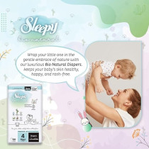 Sleepy Bio Natural Premium Size 4 Diapers, 48 Count, Baby Dry Taped Diapers, 7-14Kg Hypoallergenic, Water Based, Almond Milk, Vegan, 100Percentage Leakproof