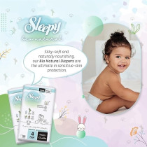 Sleepy Bio Natural Premium Size 4 Diapers, 96 Count Baby Dry Taped Diapers, 2X48, 7-14Kg Hypoallergenic, Water Based, Almond Milk, Vegan, 100Percentage Leakproof